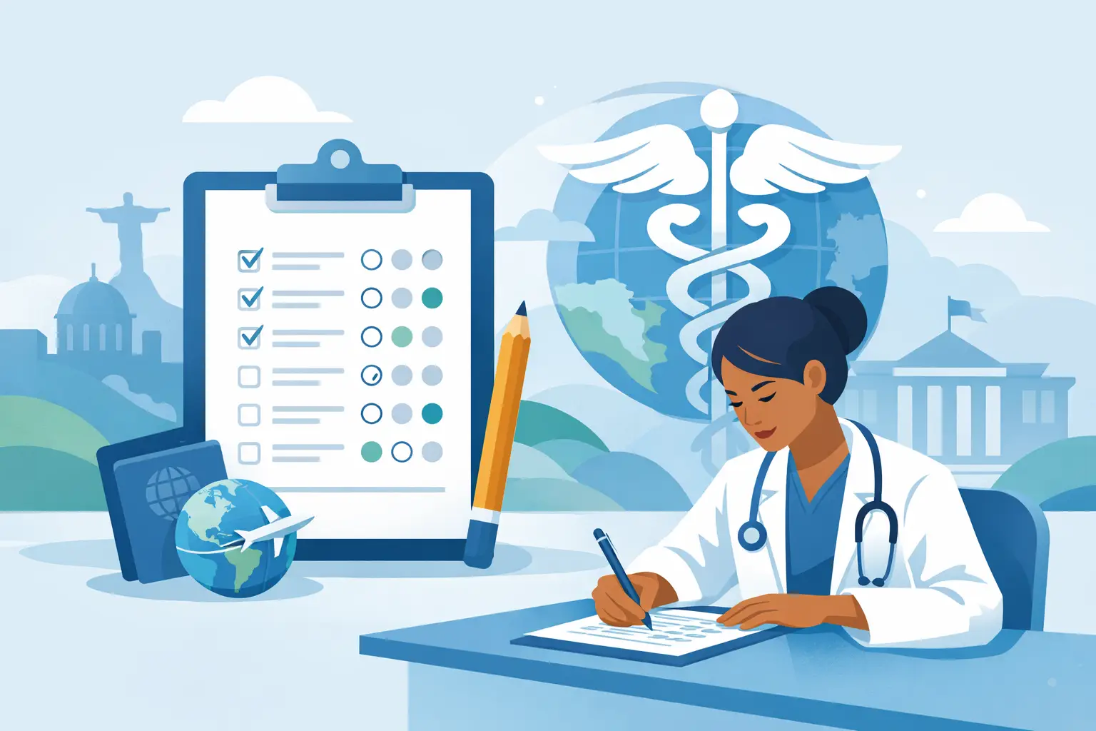 Médica estudando para a prova teórica do Revalida INEP