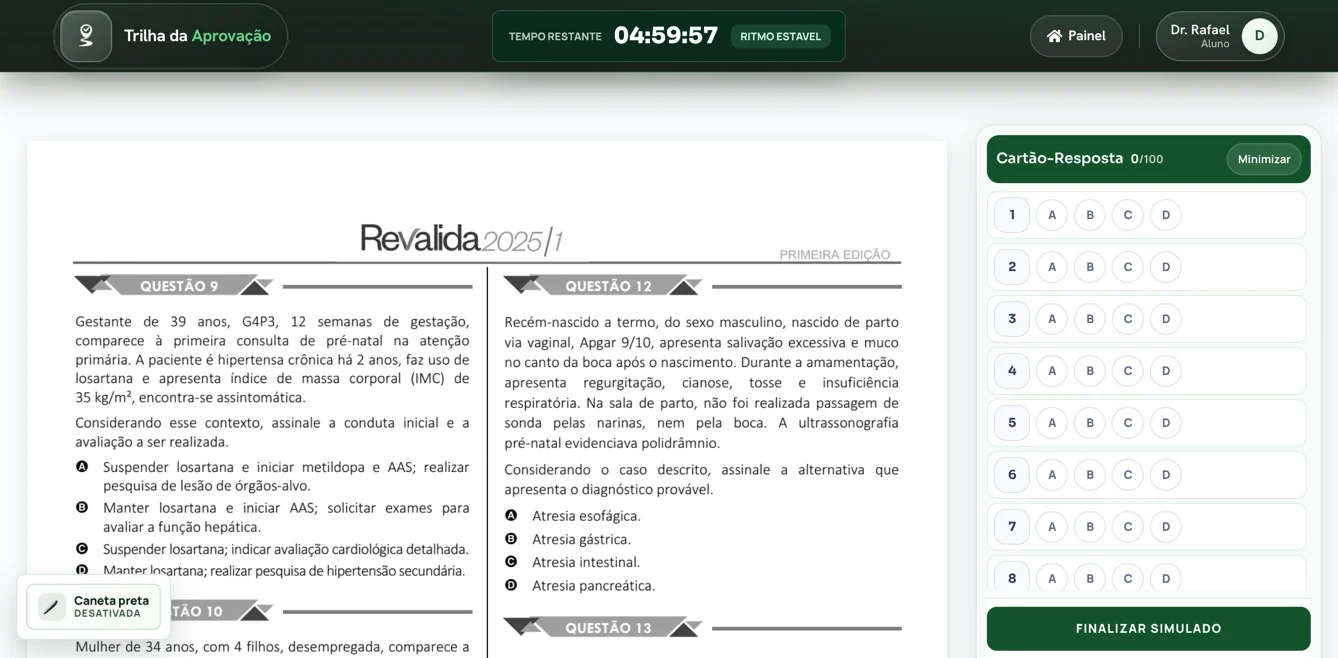 Tela real da plataforma: simulados, treine no formato da prova