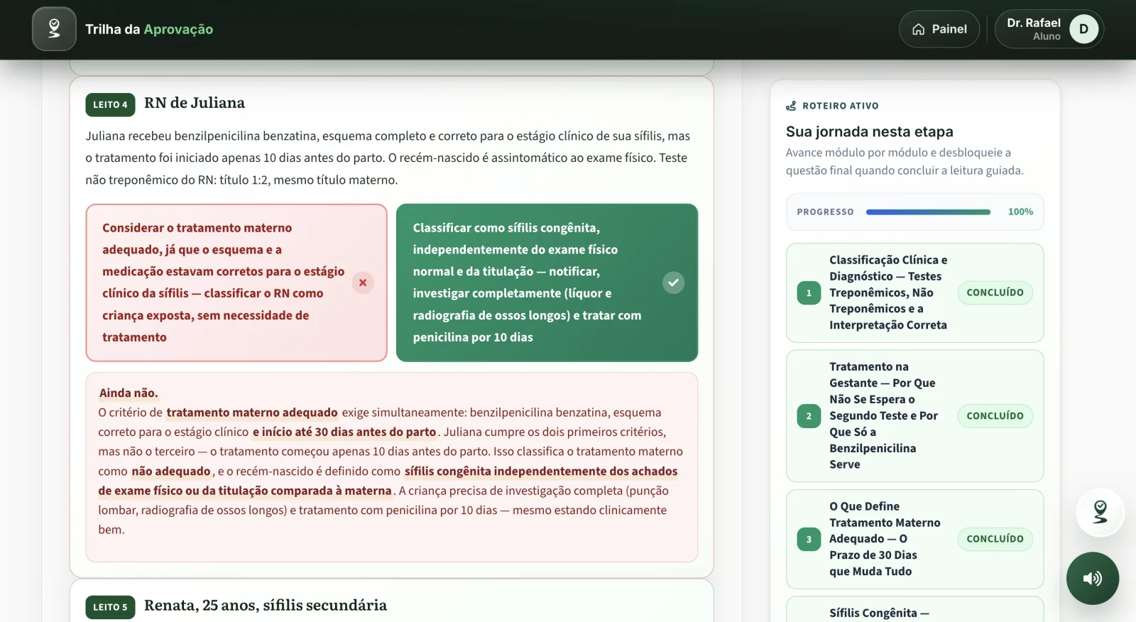 Captura real do Aprova+ com perfil demonstrativo: feedback