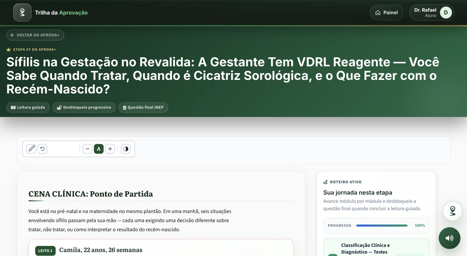 Captura real do Aprova+ com perfil demonstrativo: leitura guiada